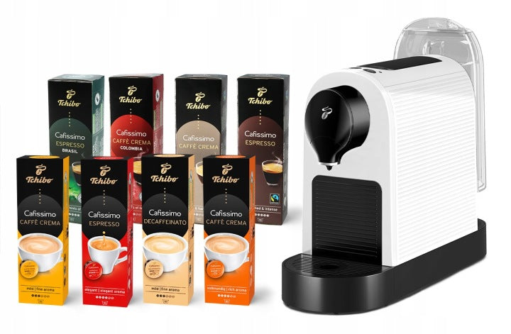 Tchibo Ekspres ciśnieniowy na kapsułki Tchibo Cafissimo PURE+ (biały) +80 kapsułek(Ekspres ciśnieniowy na kapsułki Tchibo Cafissimo PURE+ (biały) +80 kapsułek')