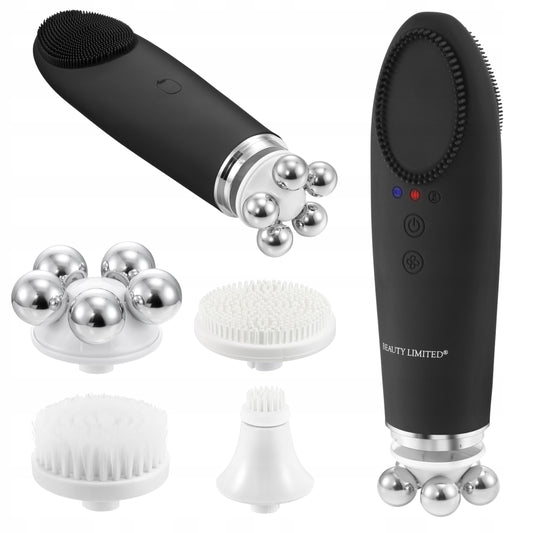 Szczoteczka soniczna do twarzy 5w1 MASAŻ Kobido Ciepły Rotacja IPX5 Black