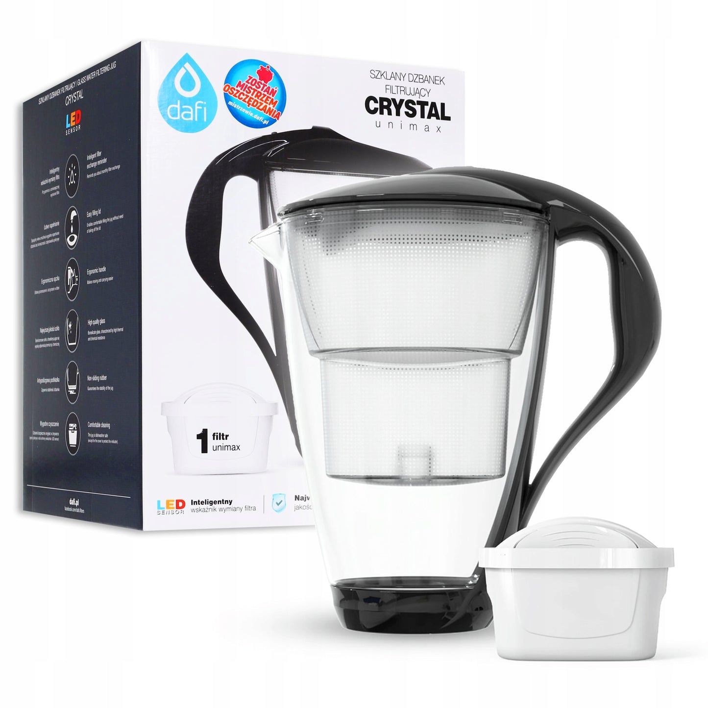 DZBANEK szklany DAFI CRYSTAL unimax LED 2L + 1 WKŁAD(1/DZBANEK szklany DAFI CRYSTAL unimax LED 2L + 1 WKŁAD)